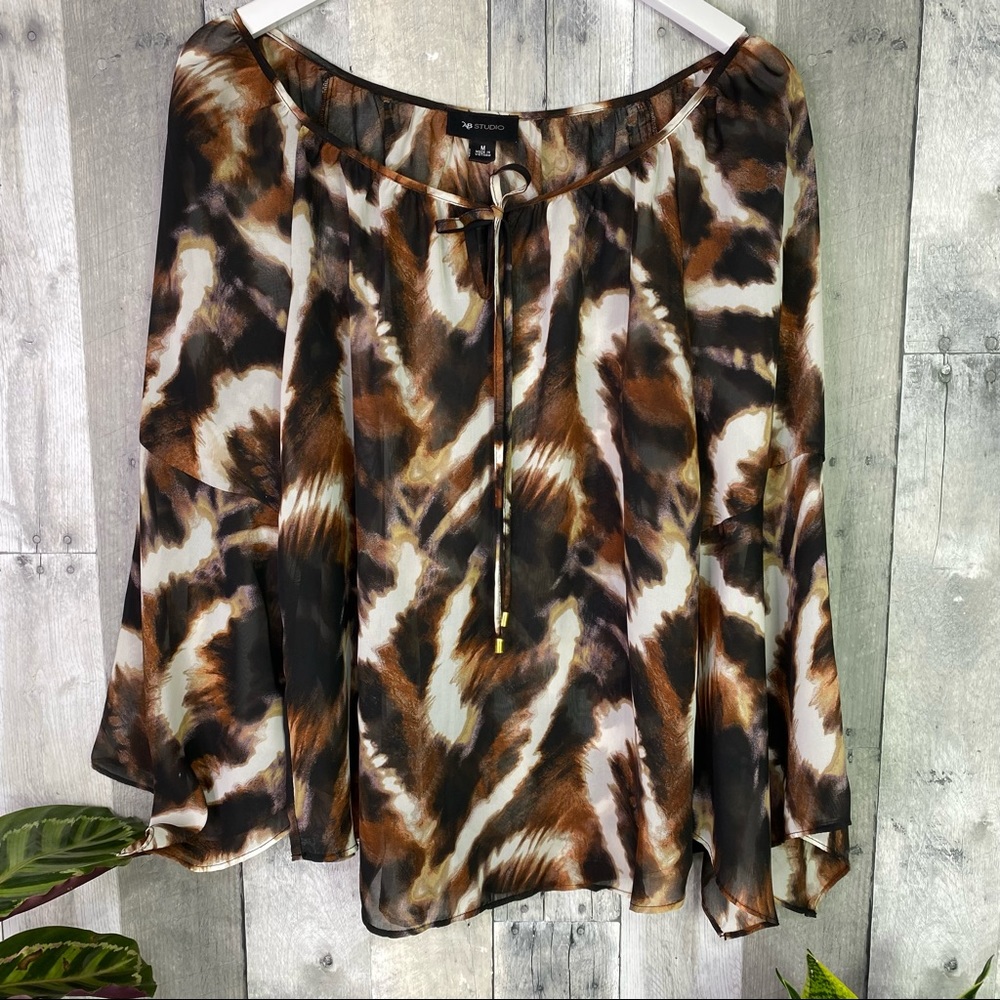 AB STUDIO Animal Print Sheer Top Size Medium